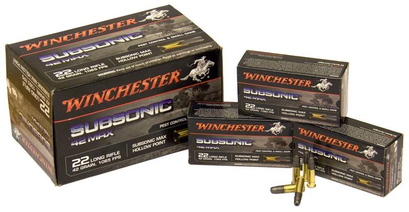 Buy Winchester 22LR 42gr Subsonic 42 Max Jacketed Hollow Point 1065fps in NZ New Zealand.