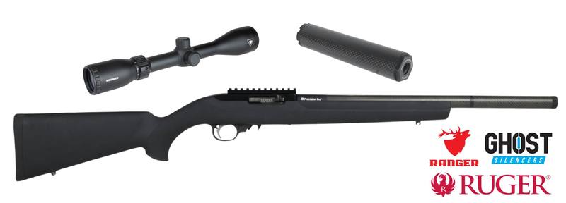 Buy 22 Ruger 10/22 Hogue 13" with Full Carbon Barrel, Ranger 3-9x42, Ghost Carbon Silencer in NZ New Zealand.