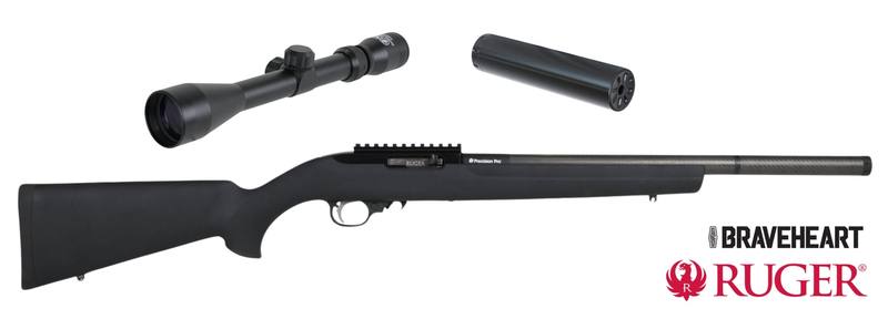 Buy 22 Ruger 10/22 Hogue 13" with Full Carbon Barrel, 3-9x40 Scope, Braveheart Silencer in NZ New Zealand.