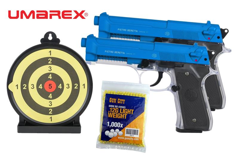 Buy Umarex 6mm 92FS Airsoft Pistol Metal Slide 240fps 2 Player Package in NZ New Zealand.