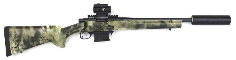 Buy 7.62x39 Howa 1500 Blued Camo with Silencer & Red Dot in NZ New Zealand.