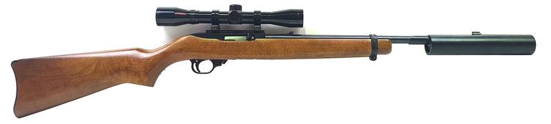 Buy 22 Ruger 10/22 Blued Wood 18.5" with 4x32 Scope & Silencer in NZ New Zealand.