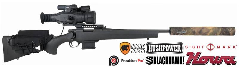 Buy 223 Howa 1500 MiniAction with Sightmark Scope, Night Saber & Hushpower Silencer package in NZ New Zealand.