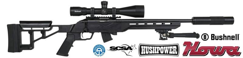 Buy Howa M1100 Rimfire Blued 18" with Bushnell Scope, TSP Chassis, HP Silencer & More in NZ New Zealand.