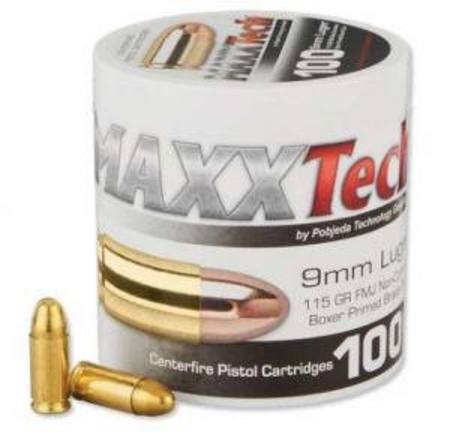 Maxxtech 9MM 115gr Brass FMJ 100 Rounds NZ - 9mm by Gun City